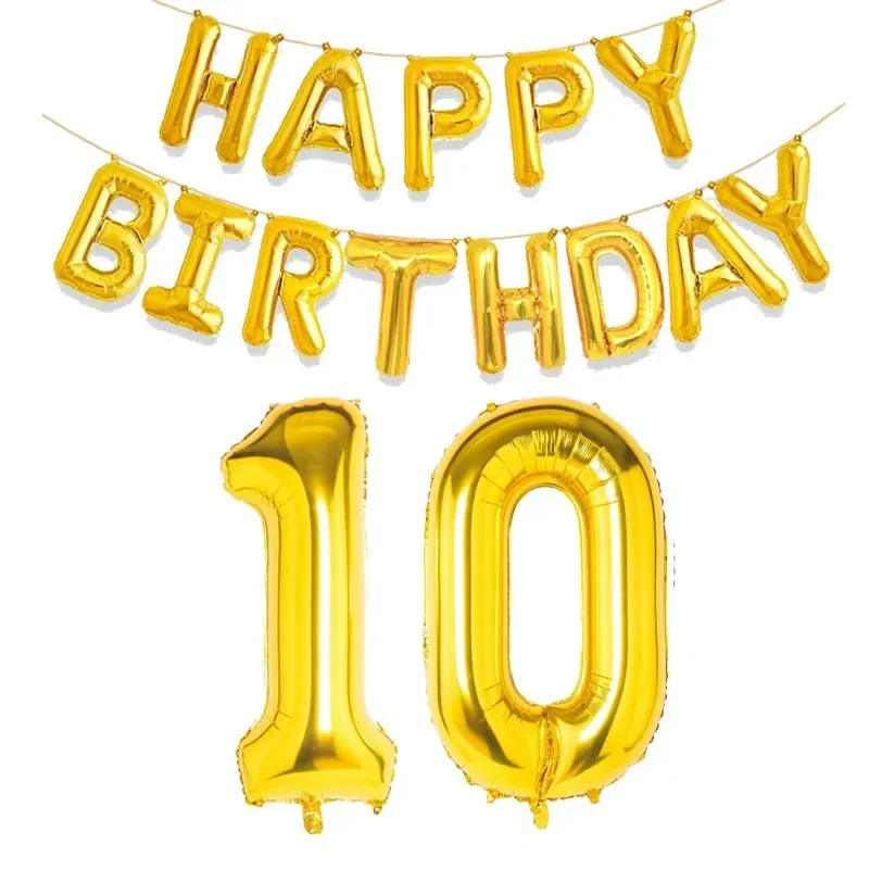 15 Stück goldene alles Gute zum Geburtstag mit Zahlen-Folienballons für Kinder und Erwachsene, Party-Dekoration, Junge, Mädchen, 10, 18, 20, 25, 30, 35, 40, 50, 60 Jahre alt – Detail 3