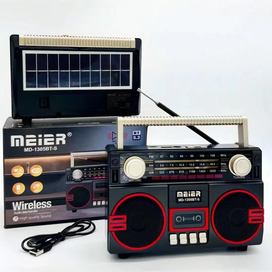 

FM AM SW Retro Solar Radio Portable Receiver Bluetooth 5.3 Speaker MP3 Music Player Support USB TF Card Type-C Charging