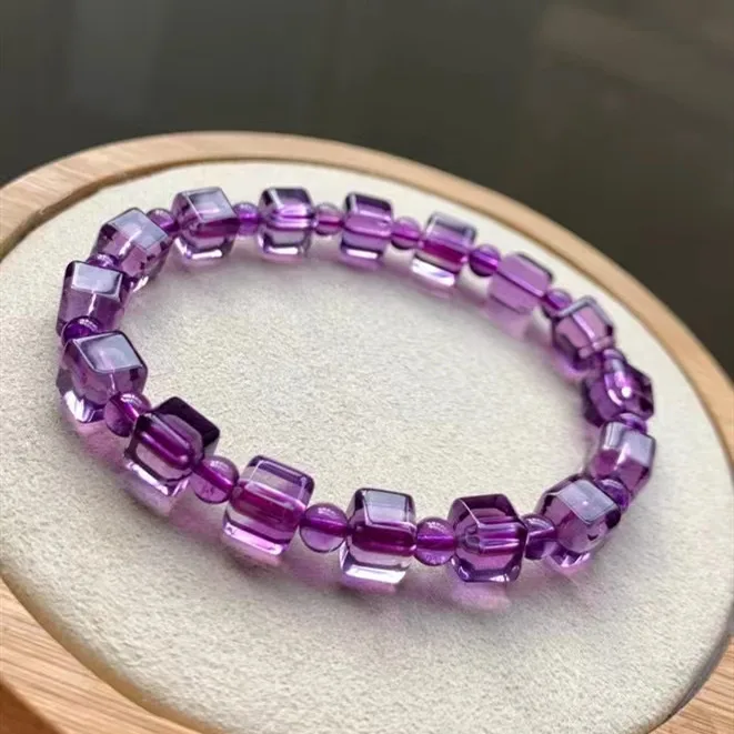 

Natural Lavender Purple Amethyst Quartz Beads Bracelet 8x8mm Clear Cube Beads Bracelet Gemstone Wealthy Jewelry AAAAAA