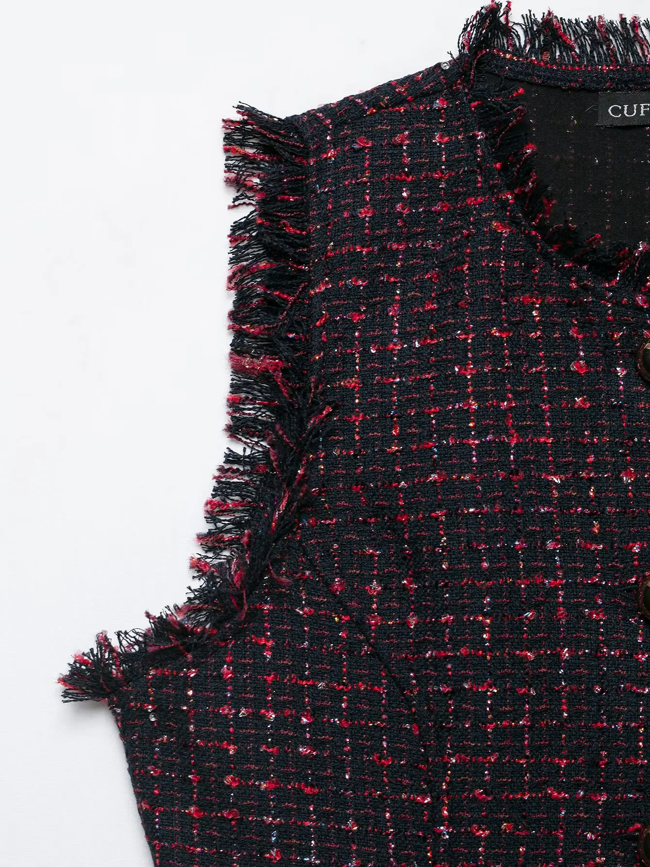 KLKXMYT Damen Tweed Ärmellose Weste Metall Einreihige Kurze Weste Vintage 2026 Herbst Mode Weste Mantel – Detail 5