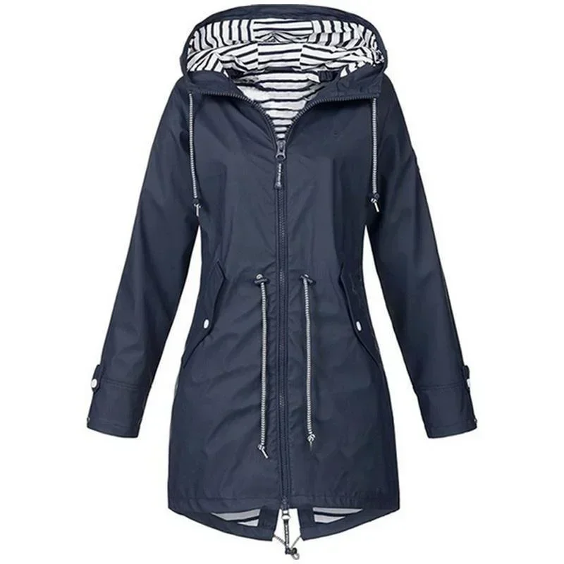 

Womens Waterproof Raincoat Casual Basic Outdoors Trench Lightweight Drawstring Jackets Hiking Clothes for Women