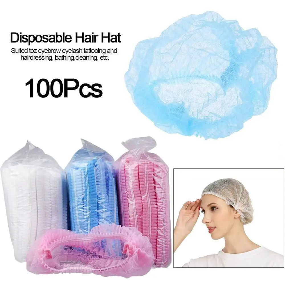 100 Pcs Disposable Dustproof Stretch Hair Net Caps Eyebrows  Microblading Catering Hat