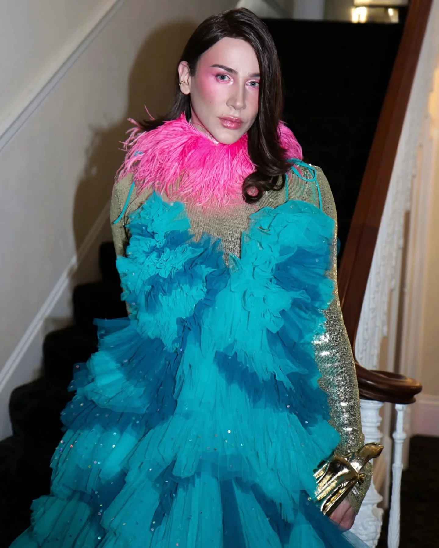 Vestido maxi de tule feminino com gradiente azul turquesa até o chão fantasia vestido de festa de casamento com sobreposição em camadas vestidos de tule