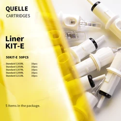QUELLE 50Pcs Tattoo Cartridge Needle Mixed Size RL RS RM M1 #10 0.3mm #12 0.35mm Standard Disposable Sterilized Tattoo Equipment