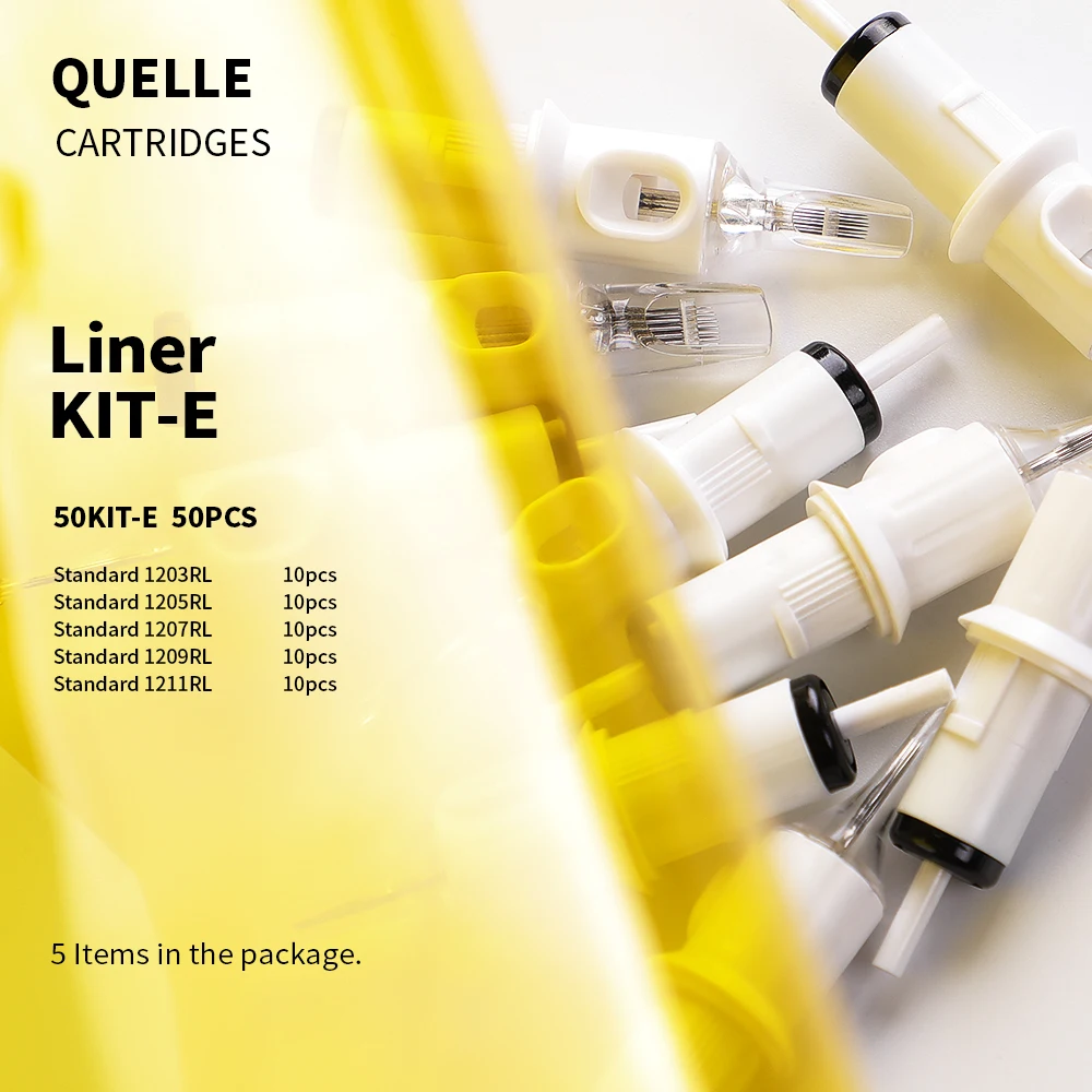 QUELLE 50Pcs Tattoo Cartridge Needle Mixed Size RL RS RM M1 #10 0.3mm #12 0.35mm Standard Disposable Sterilized Tattoo Equipment
