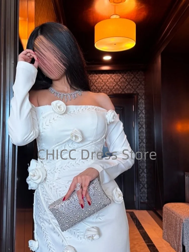 Arabische avondjurken Off-shoulder zeemeermin galajurk met lange mouwen en bloemen Feestjurk Aangepaste ien Sierra