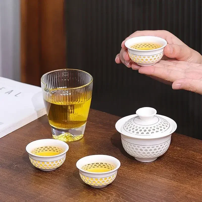 

Фарфоровые сервисные чашки Гайвань, чайная кружка из церемонии, чайник, китайский кунг, портативный дорожный набор Fu, чайная керамическая чашка, посуда для напитков