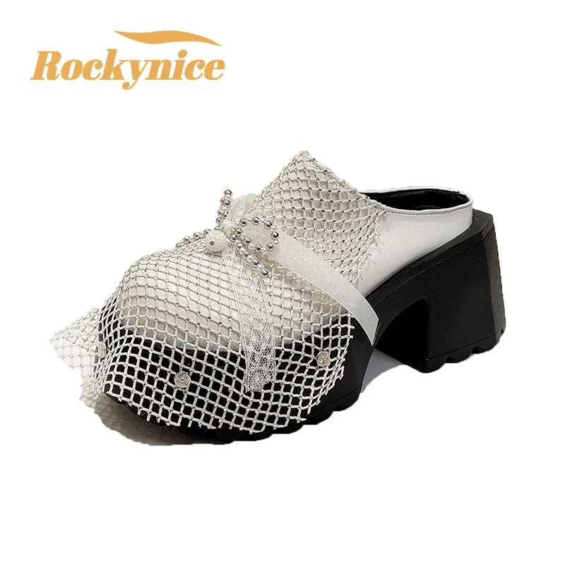 New 2026 Summer Sandals Women 7.5CM Leather High Heels Slip-On Walking Slippers Fashion Outdoor Casual Shoes Woman Zapatos Mujer