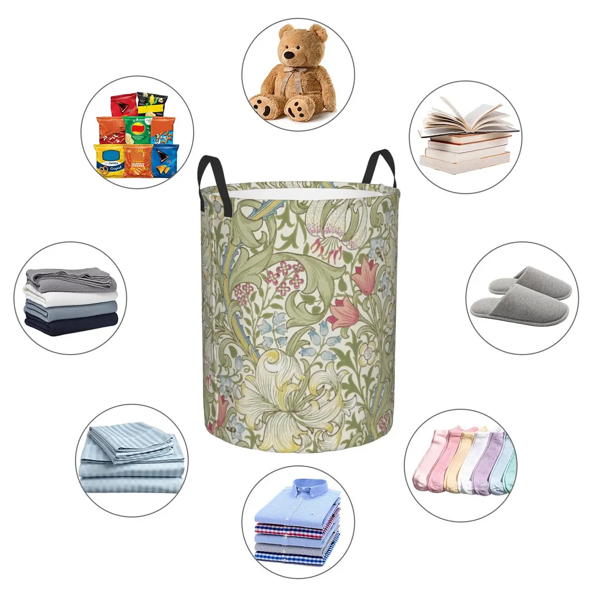 Custom William Morris Art Laundry Basket Collapsible Floral Textile Pattern Baby Hamper for Nursery Toys Organizer Storage Bins