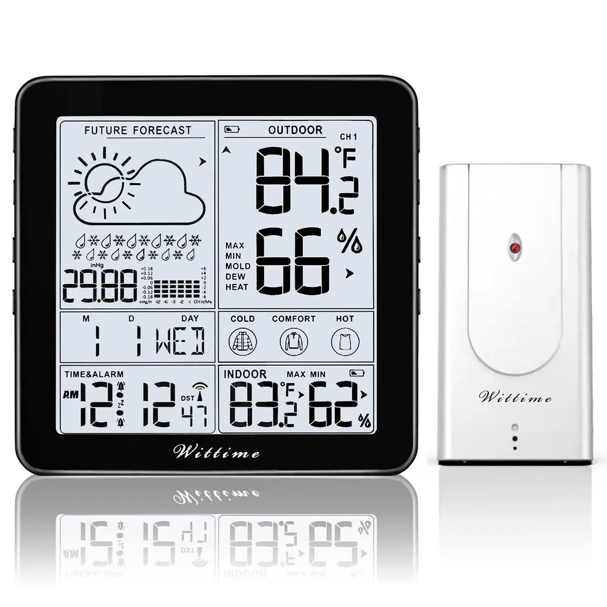 

Wireless Weather Station with Atomic Clock, Indoor Outdoor Thermometer, Dew Mold Heat Index