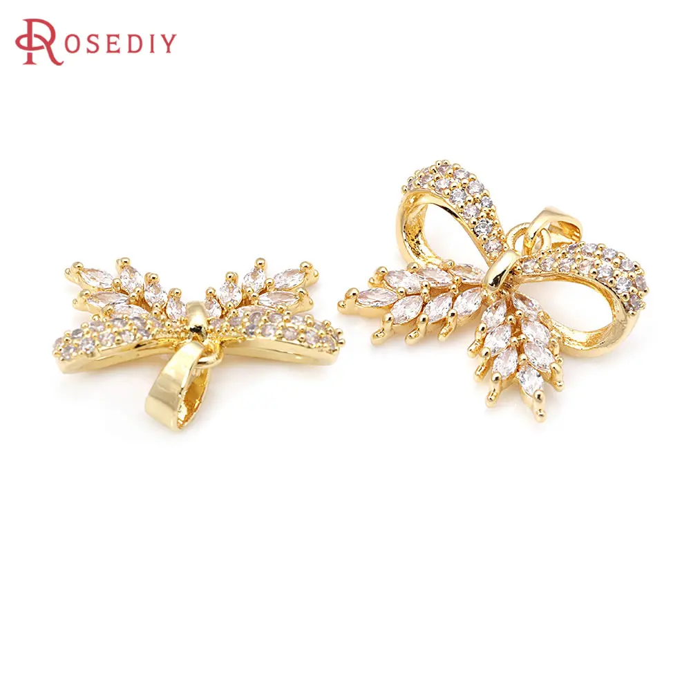 Ожерелья с бантом из латуни и циркония, 4 шт.