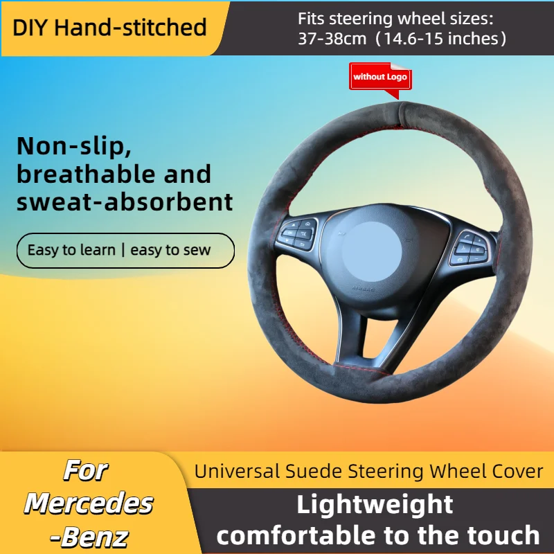 Universal Suede Car Steering Wheel Cover without Logo, DIY Hand Sewing Soft Winter Warm Steering Cover for Mercedes-Benz