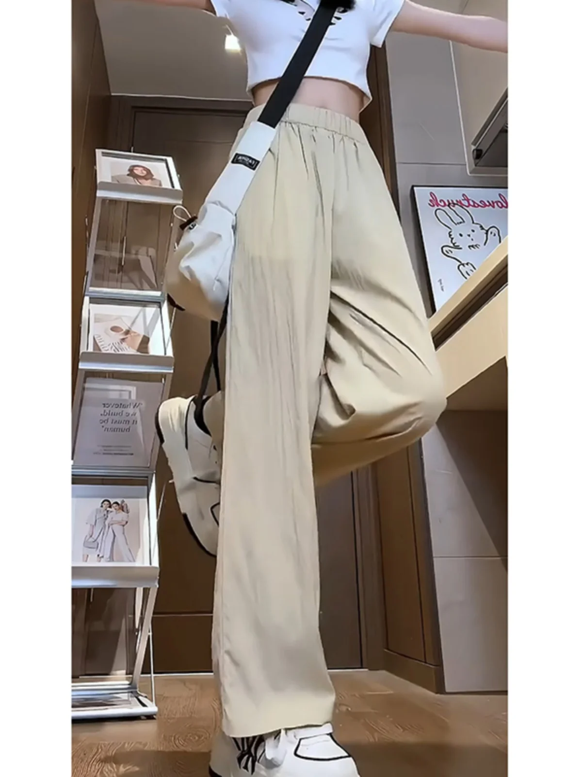 

Cleanfit Light Ice Silk Straight Leg Casual Pants for Men Summer Qui Dry Spor Drapey Thin Sle in Beige And Other Colors