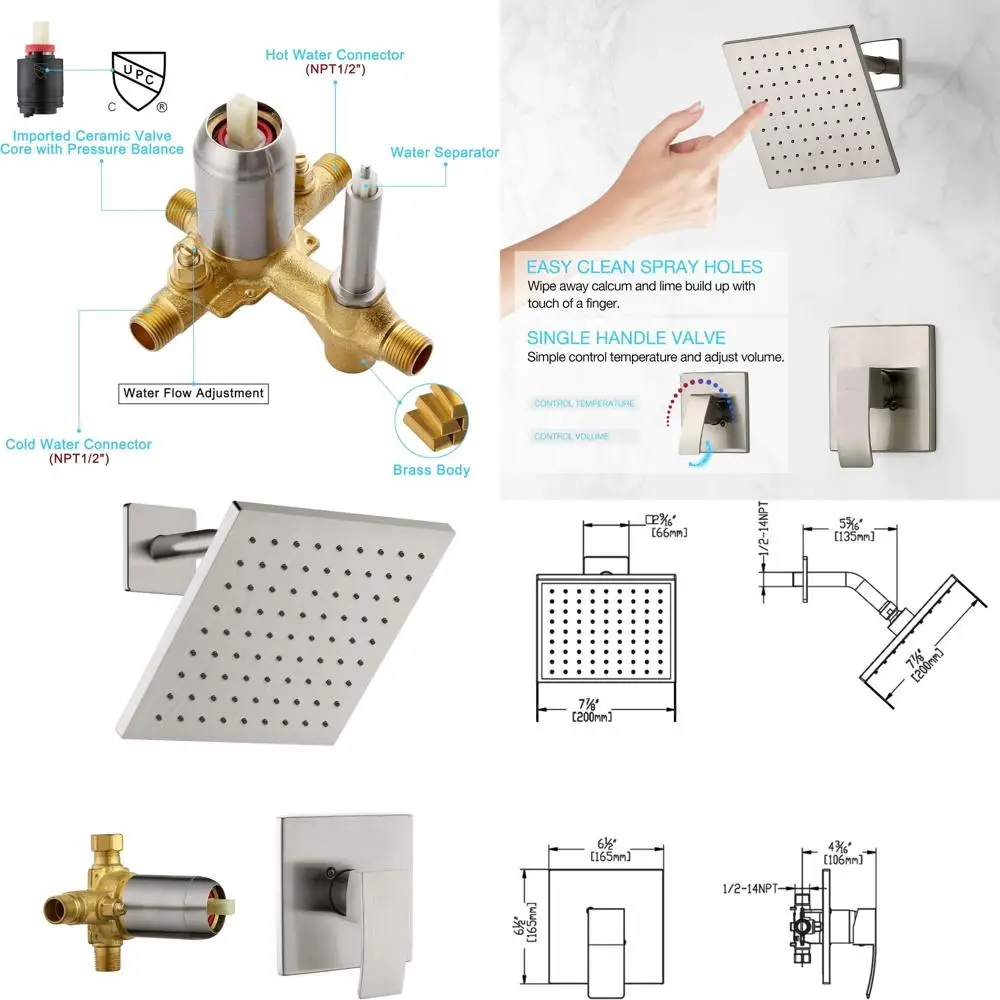 

8 Square Rainfall Shower Head with Single Function Trim Kit and Pressure Balance Valve in Brushed Nickel
