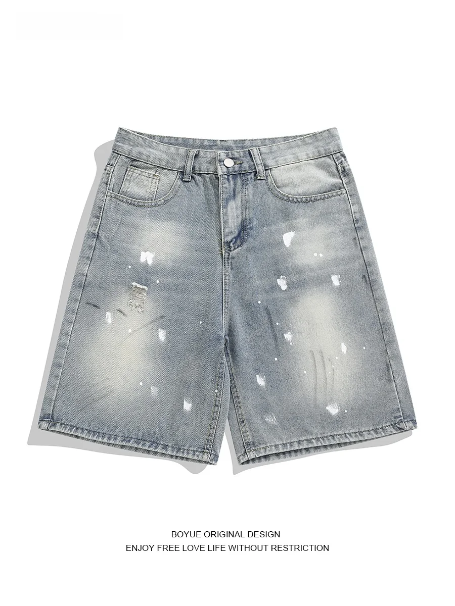 

Мужские винтажные джинсы Boyue Summer Design Splaed Ink, широкие, длиной до колена, повседневные, износостойкие