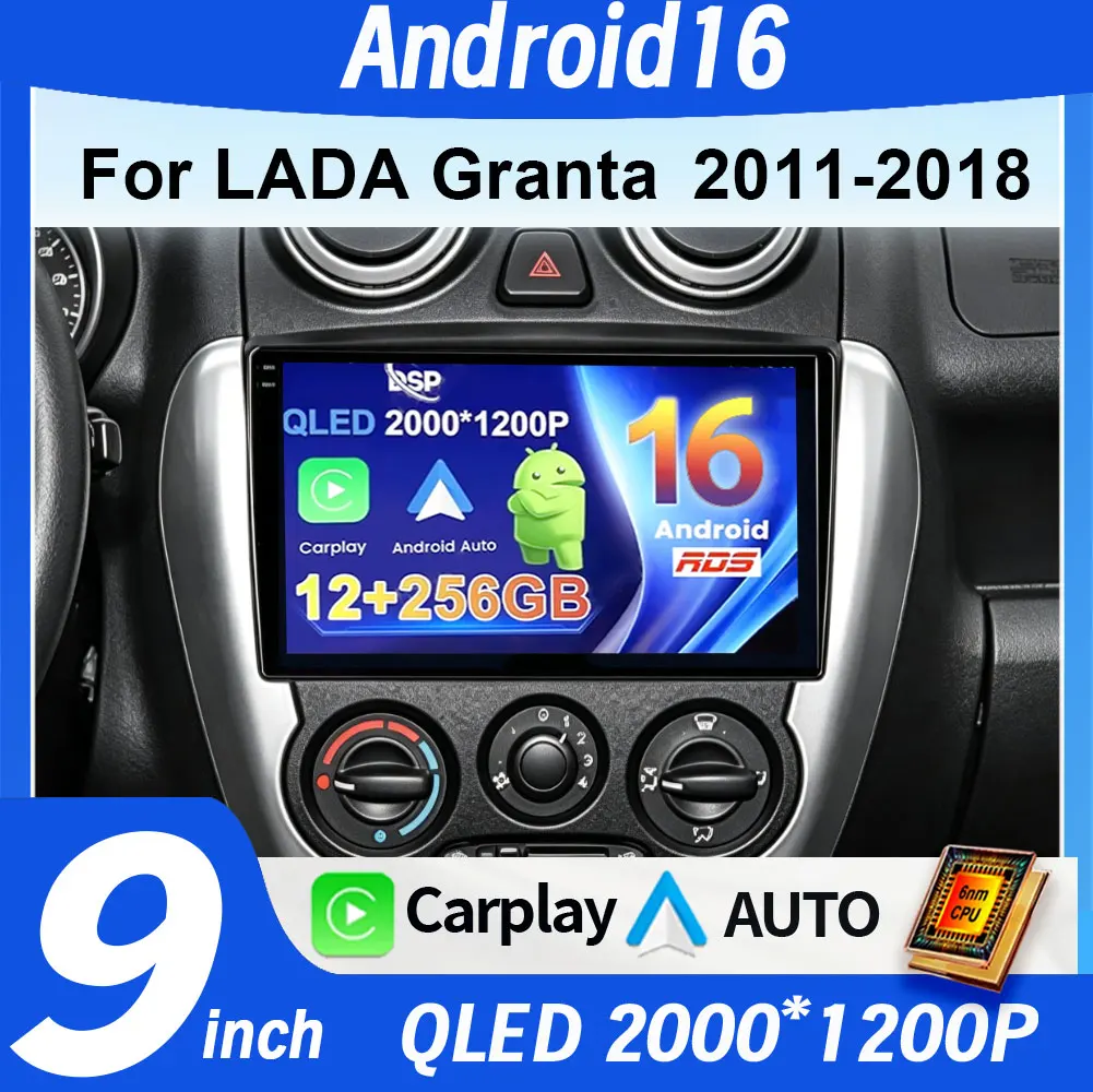 Car Radio Multimedia Player Android 16 for LADA Granta 2011-2018 Wireless Carplay Stereo GPS Navigation Split screen 4G WIFI