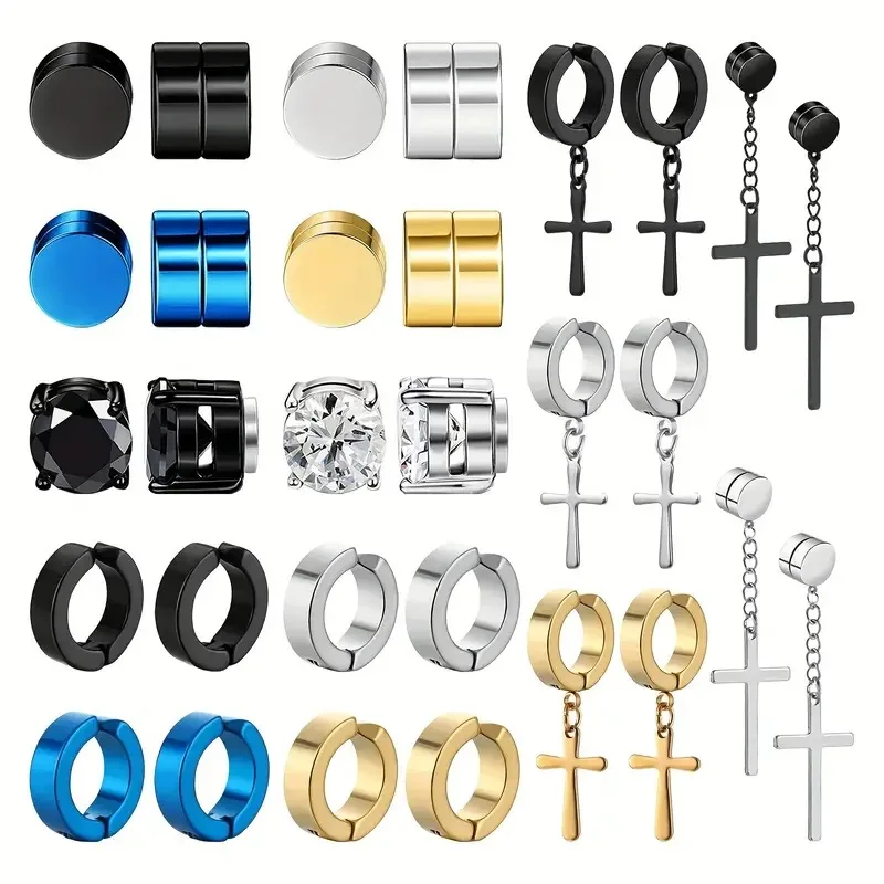 

15 Pairs of Non-piercing Magnetic Dangle Earrings with Cross Screw Clip and Zirconia Stone for Personalized Style in Spring 2024