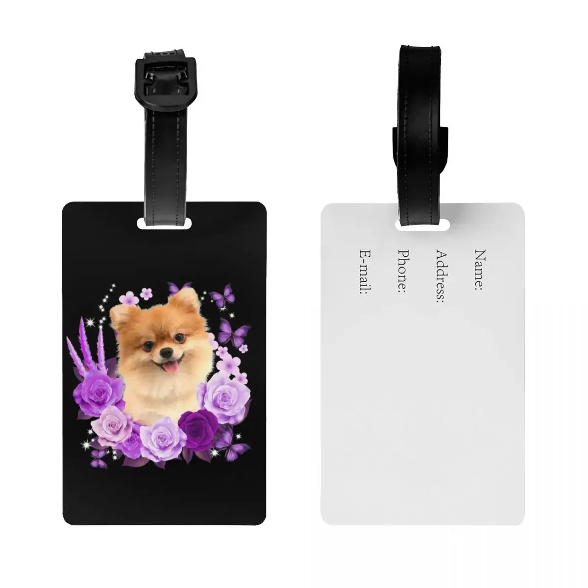 Pomeranian Dog With Rose Flower Luggage Tag For Suitcases Cute Puppy Pet Baggage Tags Privacy Cover Name ID Card