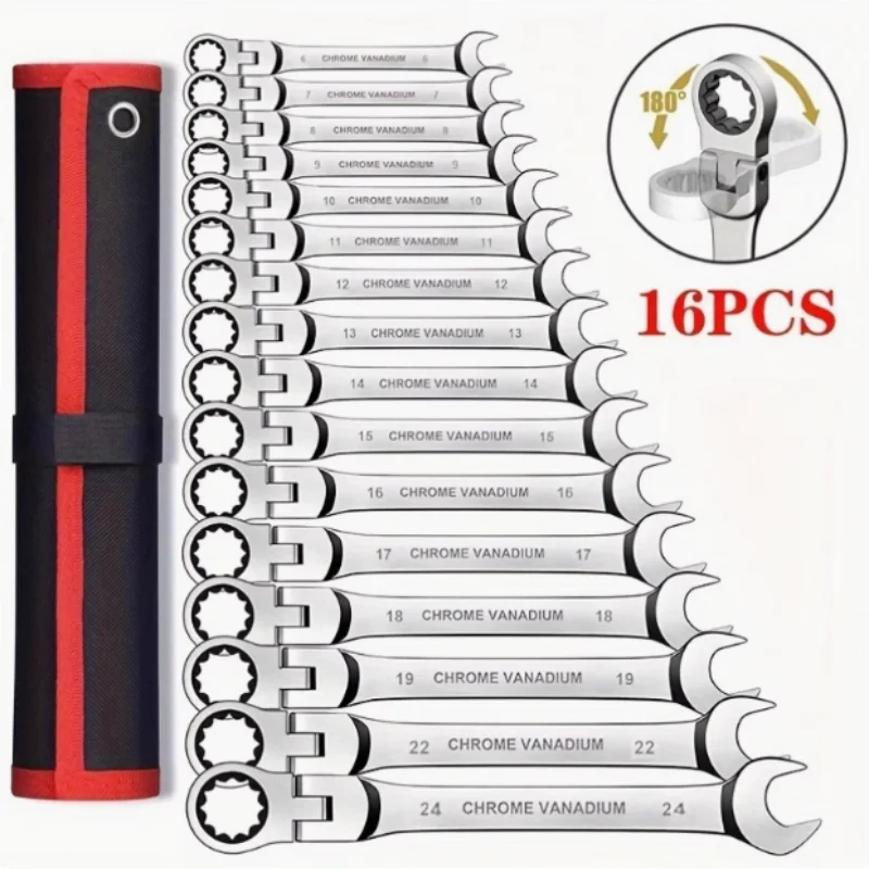 High quality carbon steel ratchet set wrench Box End and Open wrench Set Wrench Garage Home DIY Repair Maintenance Size 6-32mm k