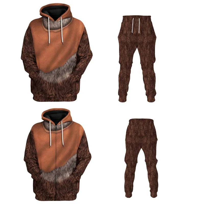 Mens 3D Digital Print Hoodies Tracksuit SW Sweatshirt Hooded Jacket for Ewok Costume Adult Halloween Costume Cosplay Track Suit