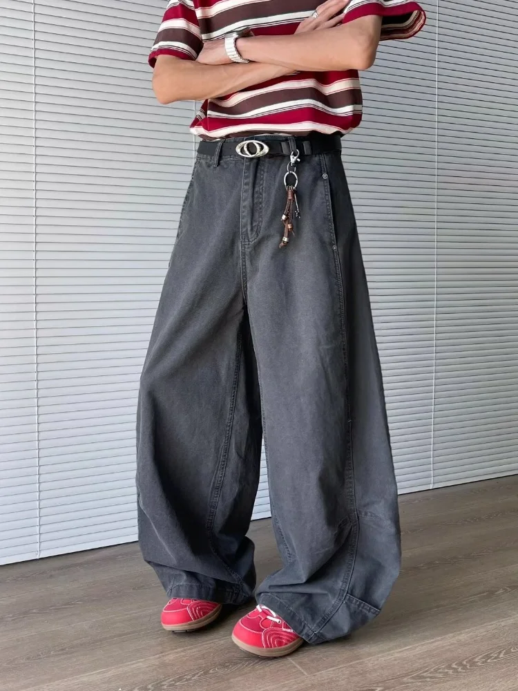 2025 Trashy Y2K 2000S Mode Dunkelgrau Plissee Baggy Jeans Hosen Für Männer 90S Vintage Kleidung Breites Bein Lässige Dame Lange Hosen – Detail 7