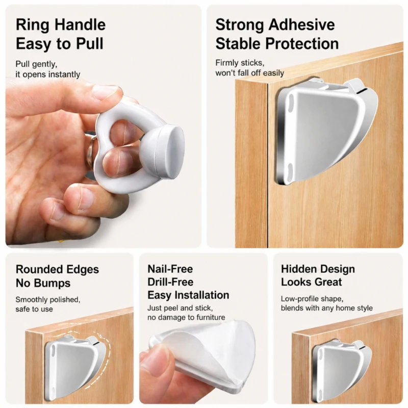 Drawer lock without punching magnetic suction invisible cabinet door concealed lock magnetic lock buckle hidden cabinet