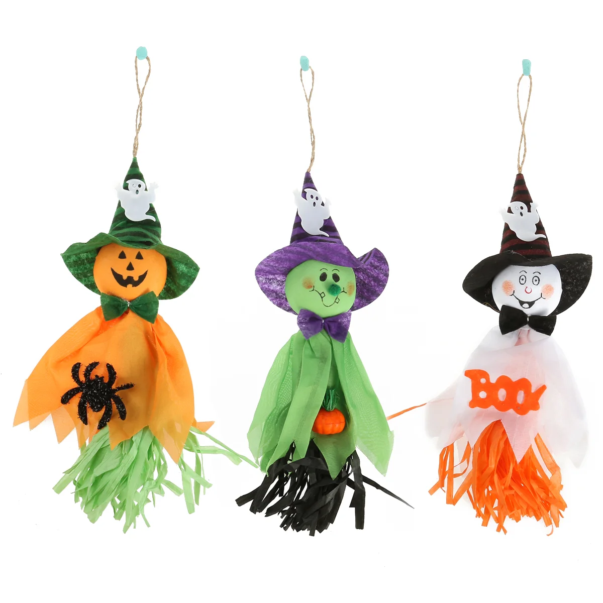 

3 Pcs Pumpkin Ghost Straw Windsock Pendant Spider Garland Halloween Ornament Vintage LED Lantern