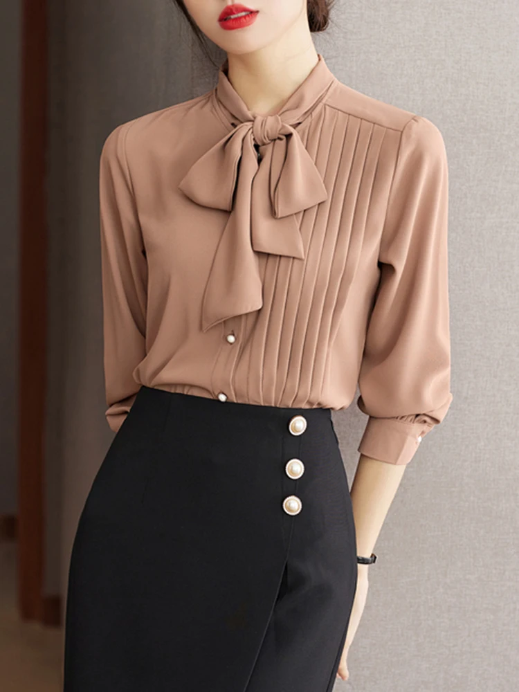 French Style Ribbon Shirt for Women Autumn New Elegant Office Lady Shirt Design Sense Niche Temperament Tops