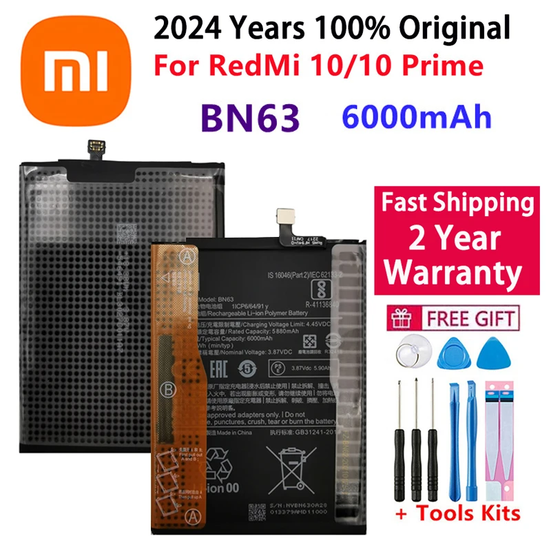 100% Original New High Quality Replacement BN63 6000mAh Battery For Xiaomi RedMi 10 / 10 PRIME Phone Rechargeable Batteries