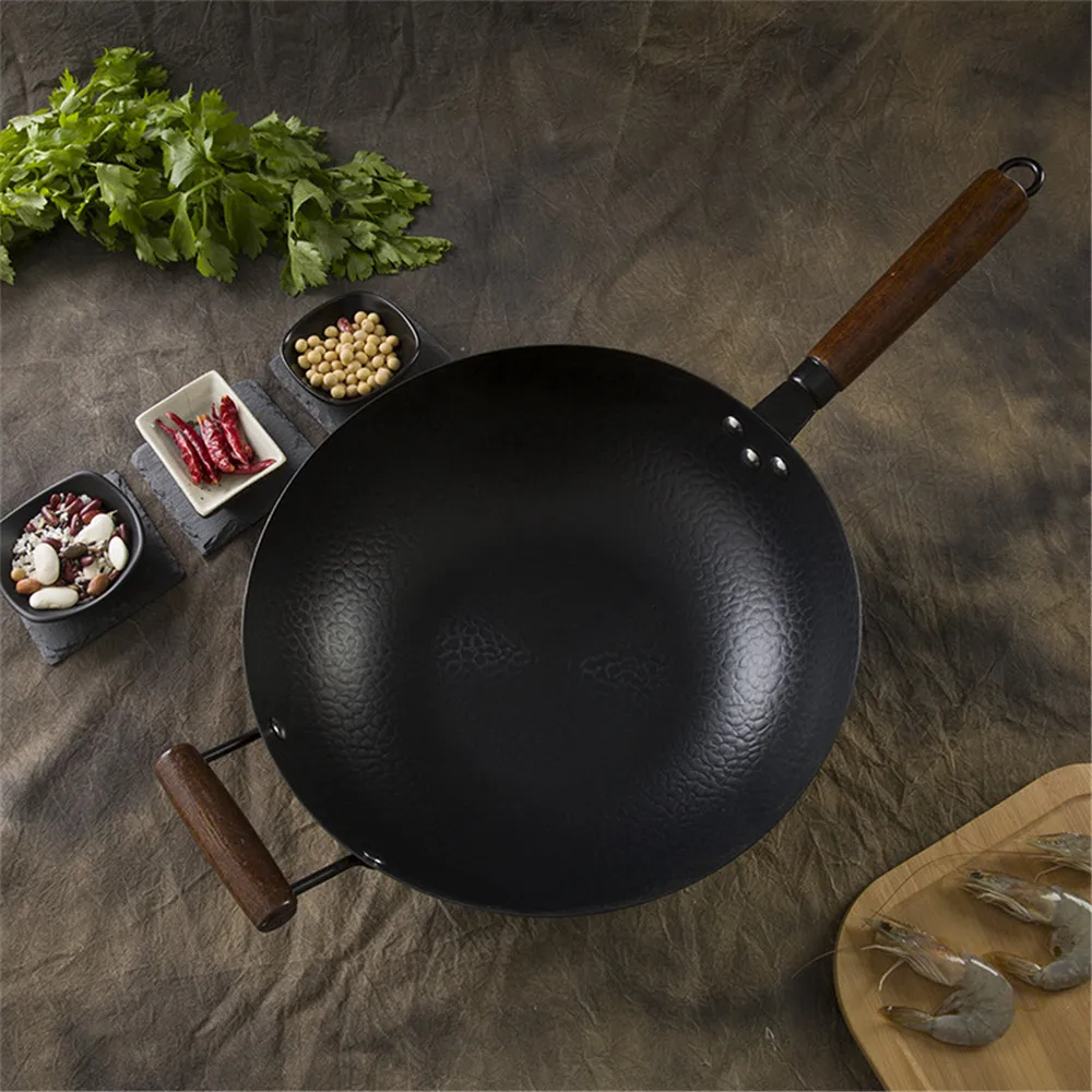 

Cast Iron Woks 32cm 34cm Cauldron Wok Non-stick Skillet Wok Pan Bread Pizza Egg Pan Gas Stove Pancake Pan for Home Cooking Pan