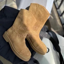 Suede Brown Ankle Boots Round Toe British Style Square Heel Knight Short Boots Women 2024 Autumn and Winter New Modern Shoes