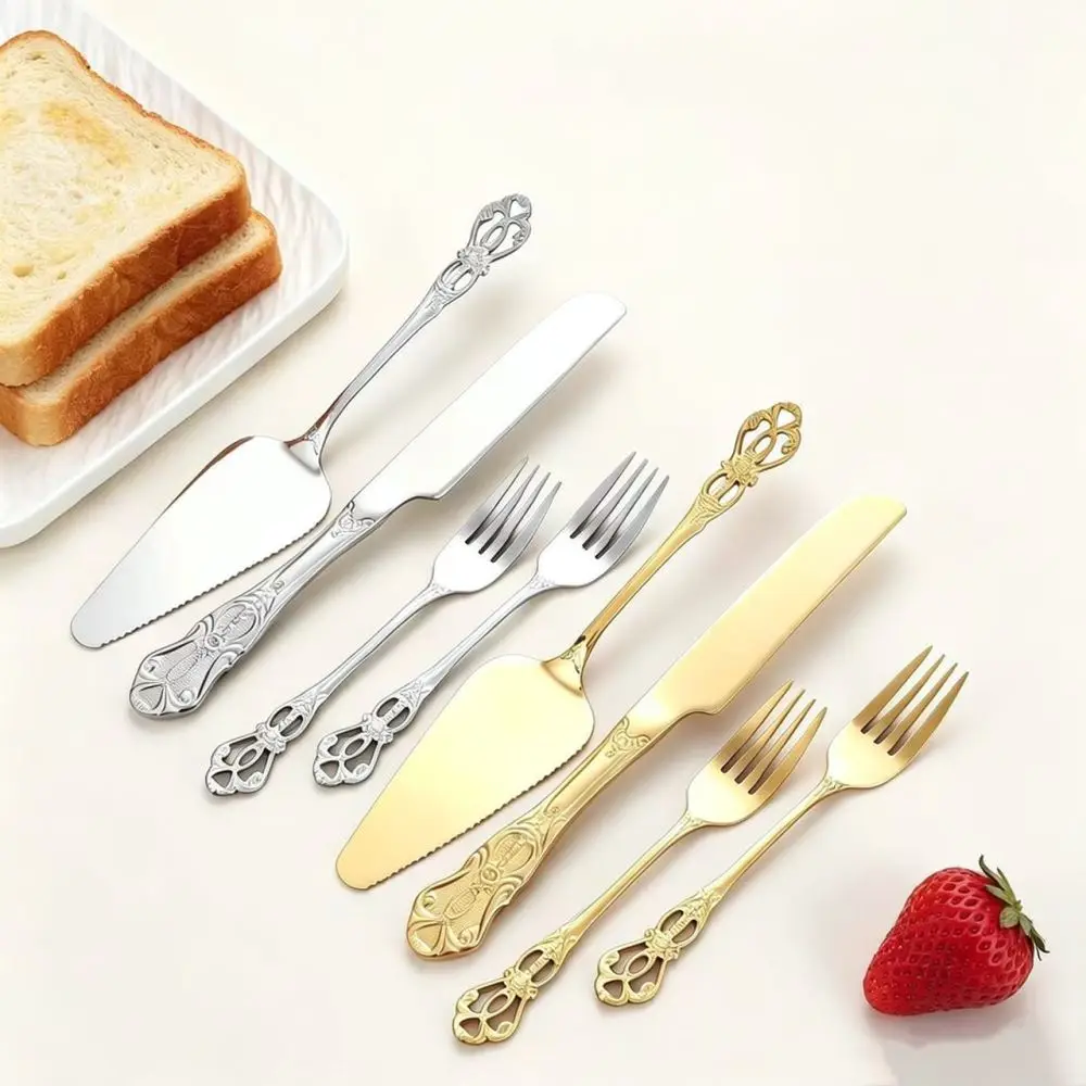 Elegant Palace Embossed Cake Spatula Set Stainless Steel Dessert Flatware For Anniversary Party Daily Usage
