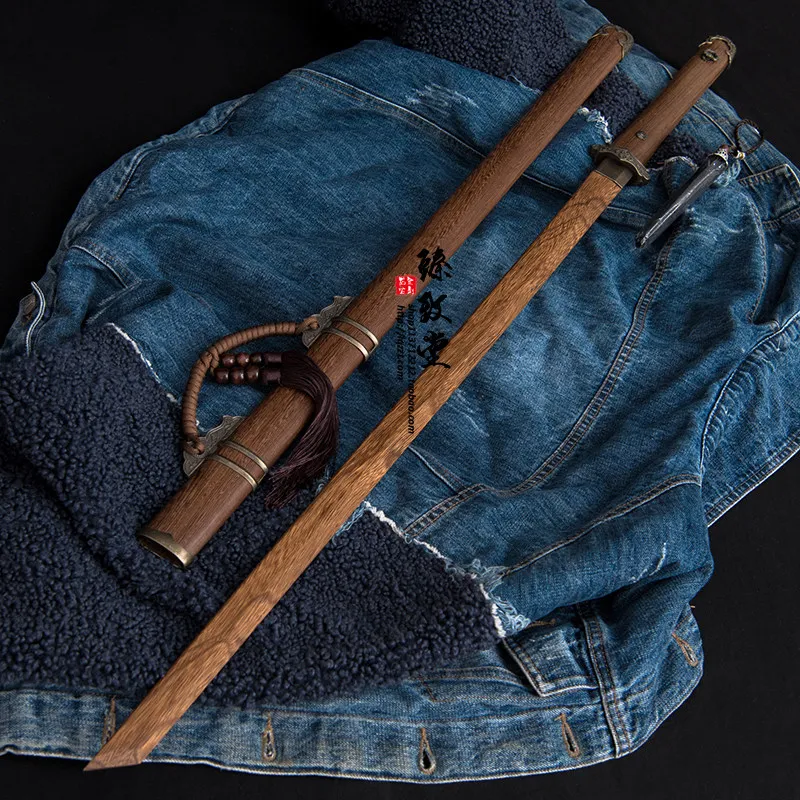 Wood Knife Knife with Sheath Wooden Iaido Practice Props Performance Drawing Knife Long and Short Sword Martial Arts Training