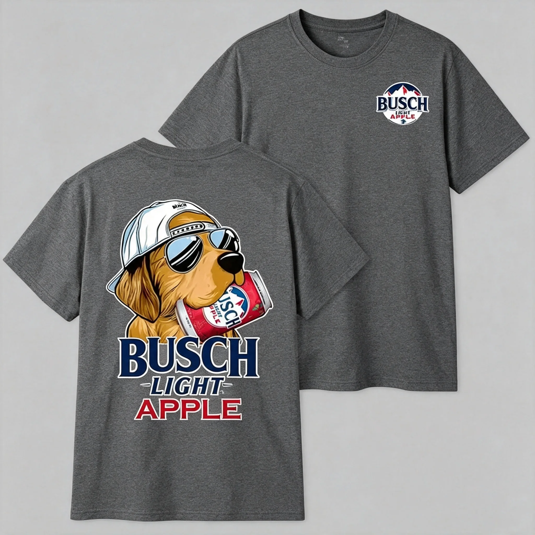 2026 Lustiges Hund- & Bierliebhaber-Oberteil, Sommer-Outdoor-Bekleidung, Retro-Busch-Apple-Print-T-Shirt – Detail 2