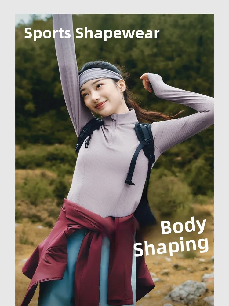 

Bananain Women's Spor a Top f Zip Qui Dry Outdoor Running Fitn Training Breathable Base Layer irt