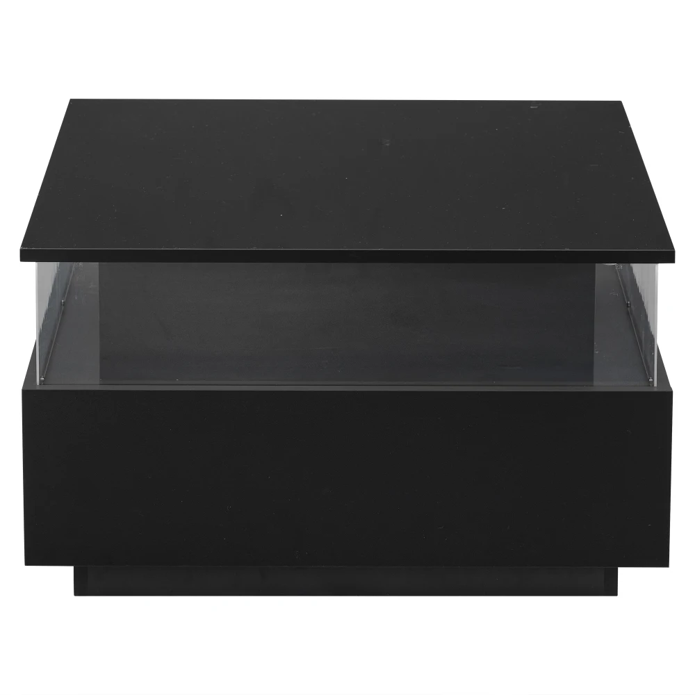 70 x 70 x 41 cm großer moderner Hochglanz-LED-Couchtisch mit 2 Schubladen und transparentem Präsentationsbereich, belastbar bis zu 30 kg – Detail 19