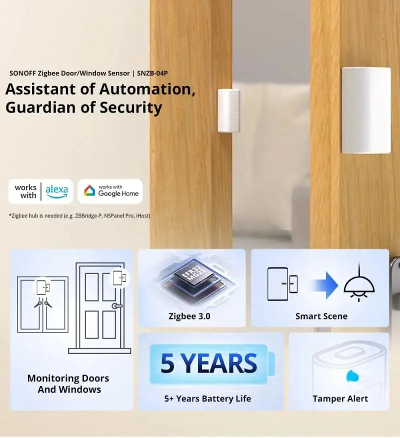 SONOFF SNZB-04P Zigbee Door Window Sensor Tamper Alert Local Smart Scene Linkage Smart Home Security Work With Alexa Google