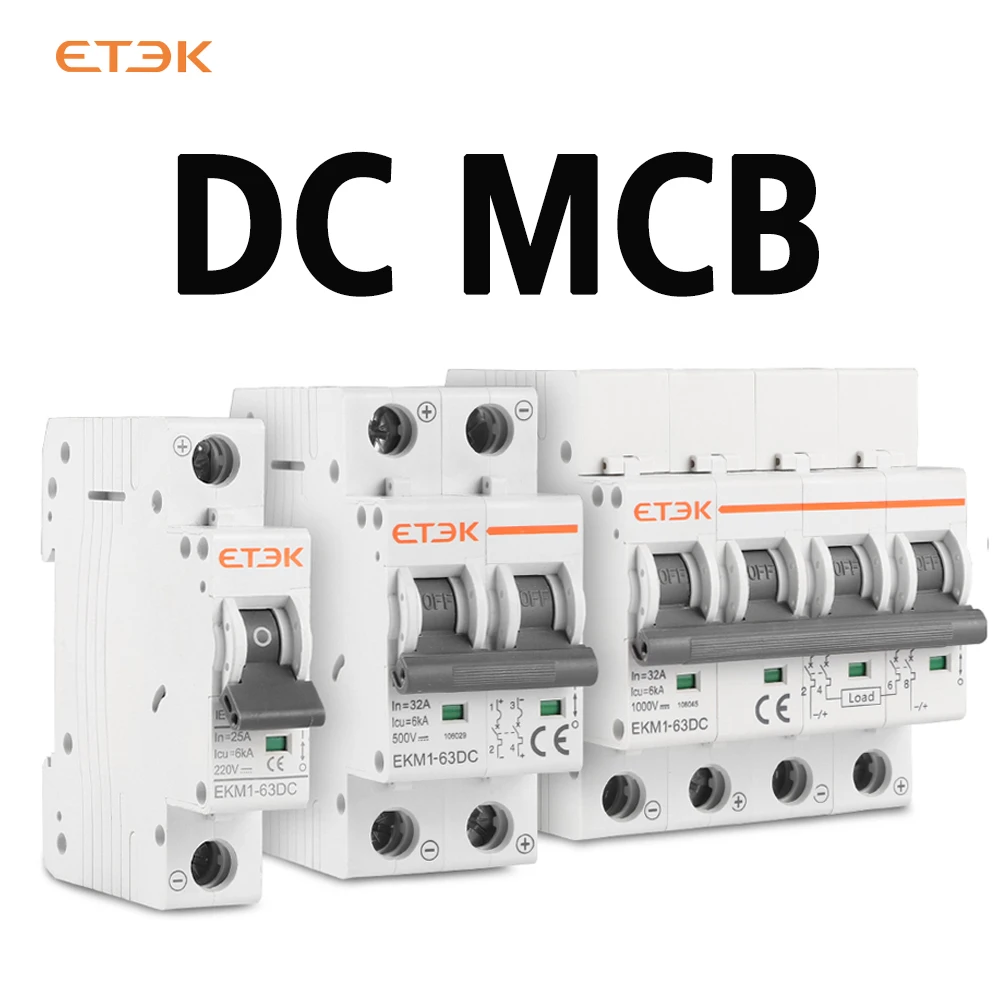 ETEK 6KA MCB 2p 4p 6KA DC Solar Photovoltaic Breaker 500V 1000V DC Solar Mini Circuit Breaker EKM1-63DC