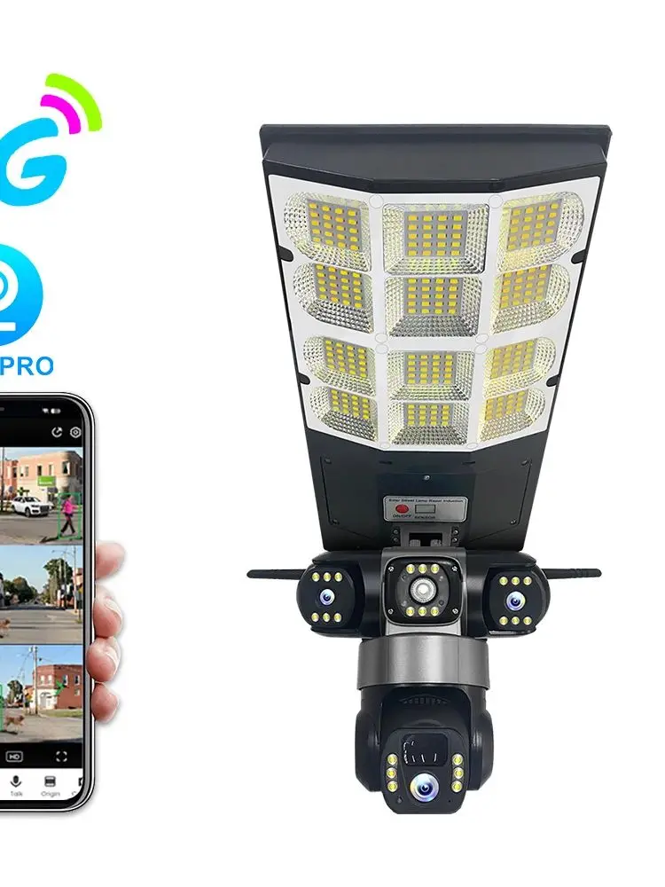 Solar WIFI Straatlantaarn HD Camera 15MP 10X Zoom Drie Lens Opname Humanoïde Tracking Buitencamera's LED Lamp Afstandsbediening - afbeelding 2