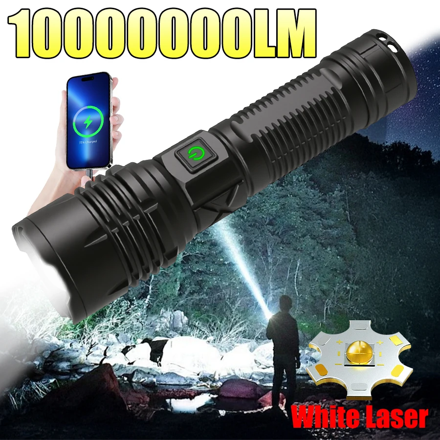 10000000 التجويف السوبر مشرق الأضواء طويلة المدى مصباح ليد جيب تلسكوبي التكبير USB شحن مقاوم للماء المحمولة التخييم الشعلة