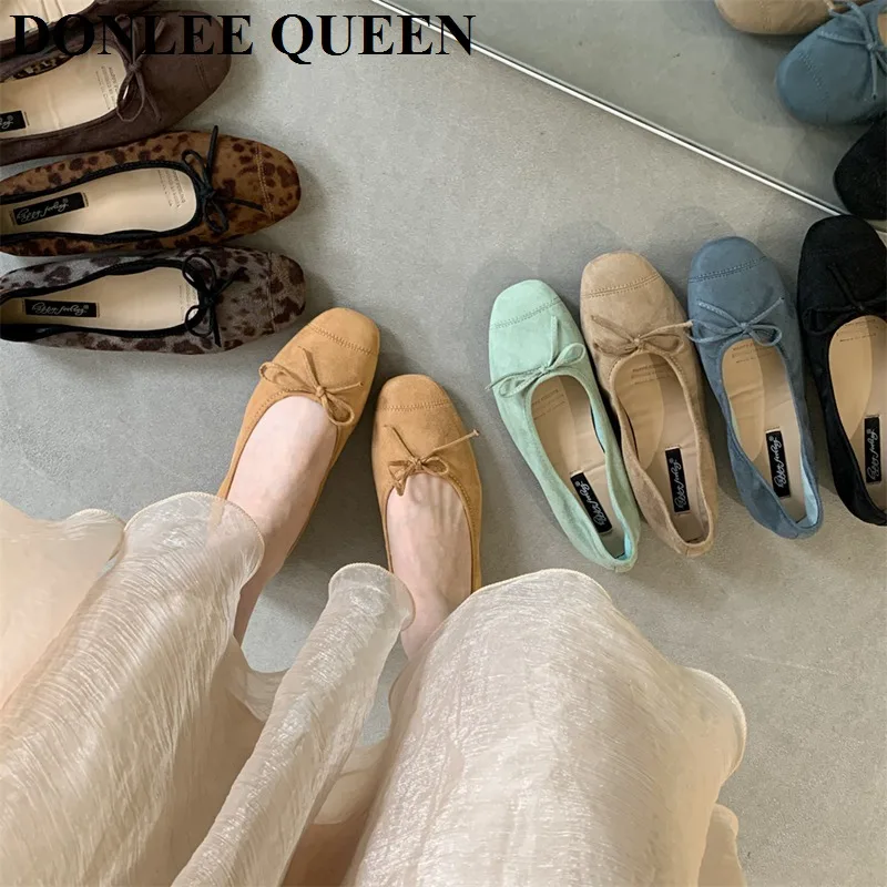 DONLEE QUEEN 2024 Summer Flats Ballet Shoes Women Slip On Loafers Round Toe Shallow Bowtie Ballerina Soft Moccasin zapatos mujer