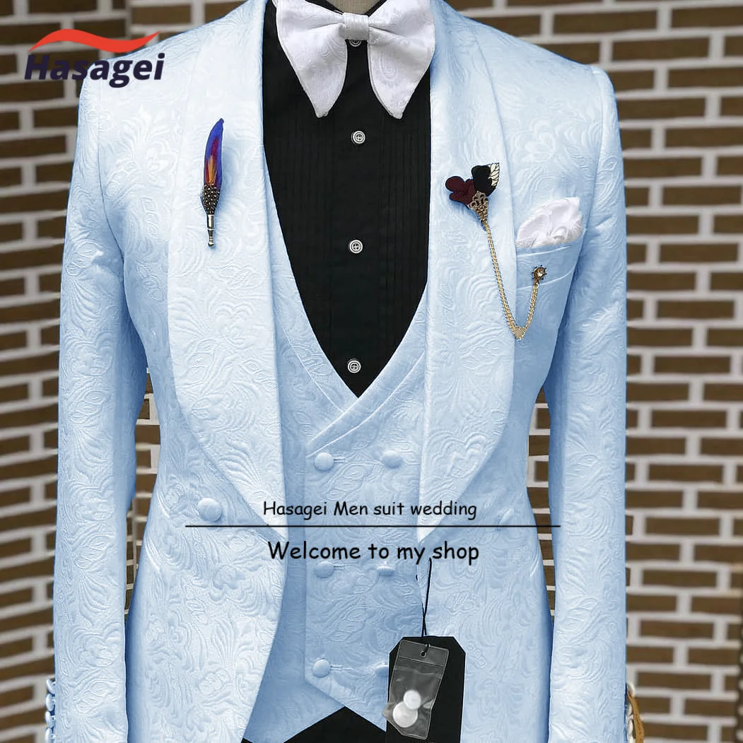 

Formal Jacquard Men's Suit 3-piece Set Floral Wedding Groom's Tuxedo Elegant Mens Blazer Customized Men Suits Outfit