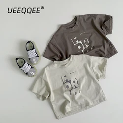 Summer Children T-Shirts 1-8Y Boys Cotton Letter Short Sleeve T Shirts Casual Tops Tees Korean Toddler Wear Tshirt Kids Clothing