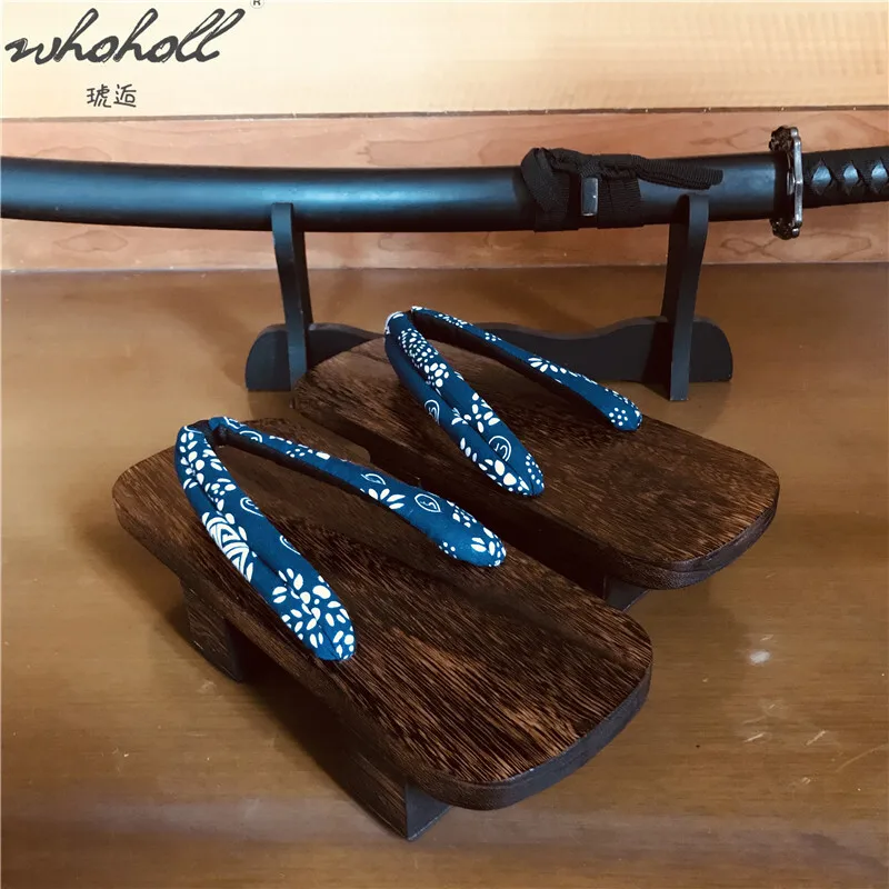 WHOHOLL Geta Man Women Slippers Indoor Japanese Geta Wood Clogs Platform Flip-flops Man Slippers Thick Bottom Sandals Sldies Cos