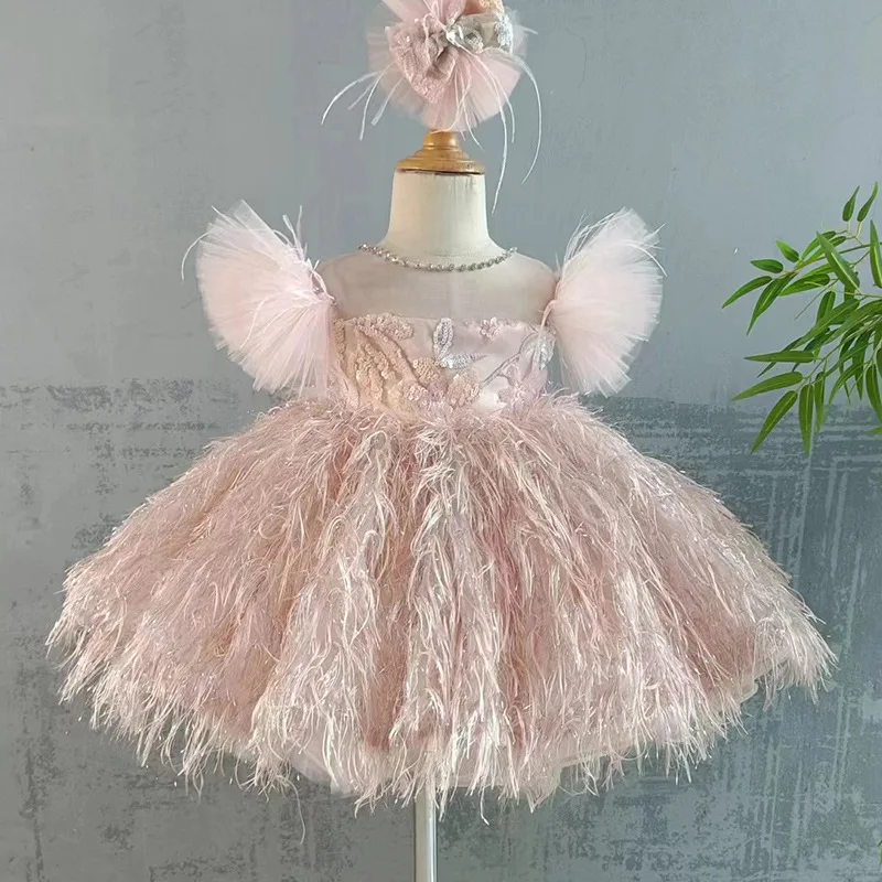 

Mvozein Pink Girl Dresses Puffy Flower Girl Dress Cute Baby Girl Dress Short Wedding Party Dress First Communion Gown