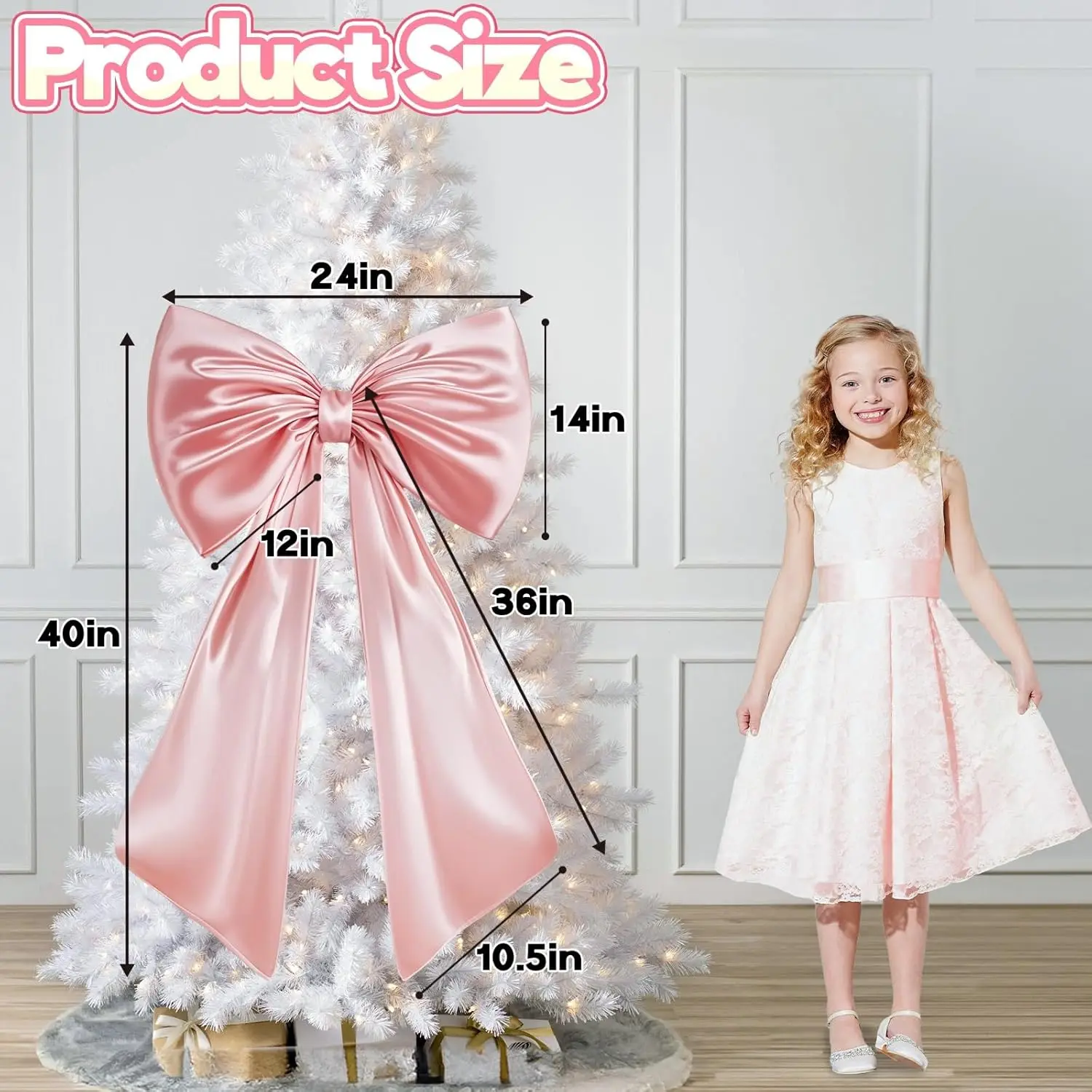 Große rosa 40x24 Zoll Satinband-Schleife für Geburtstags-Coquette-Raumdekoration, riesige pastellrosa Wanddekoration zum Aufhängen für Ballerina-Mädchen – Detail 2