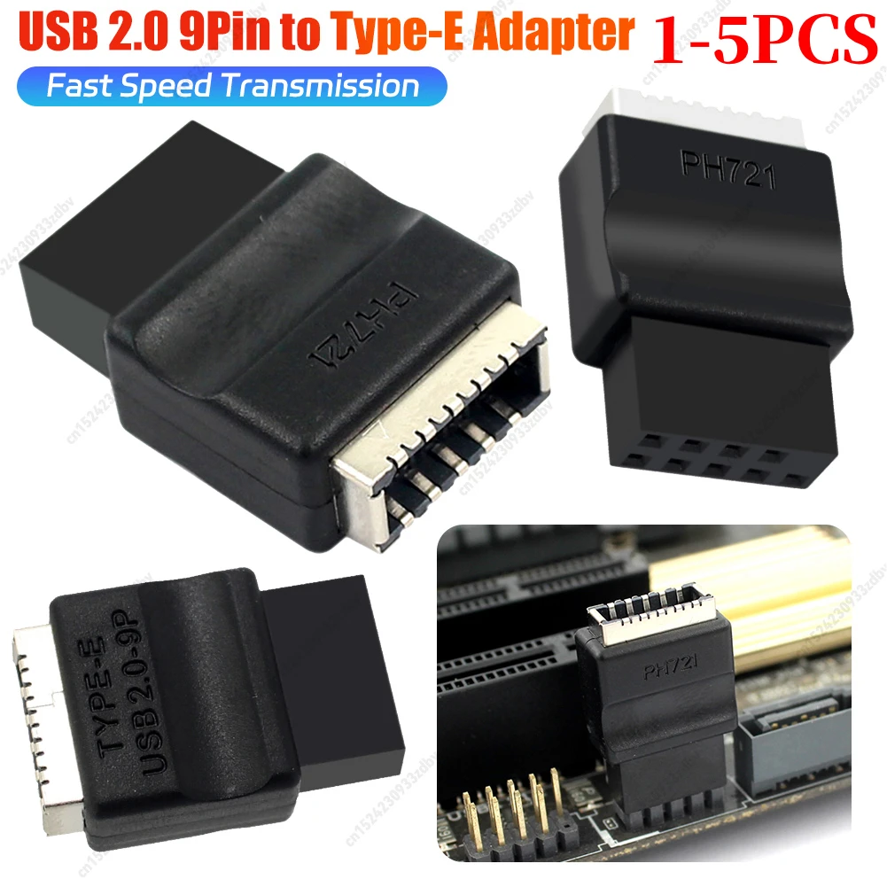 Motherboard USB 2.0 9-Pin To Type-E Front Panel Header Extension Adapter Male To Female Adapter for Desktop PC