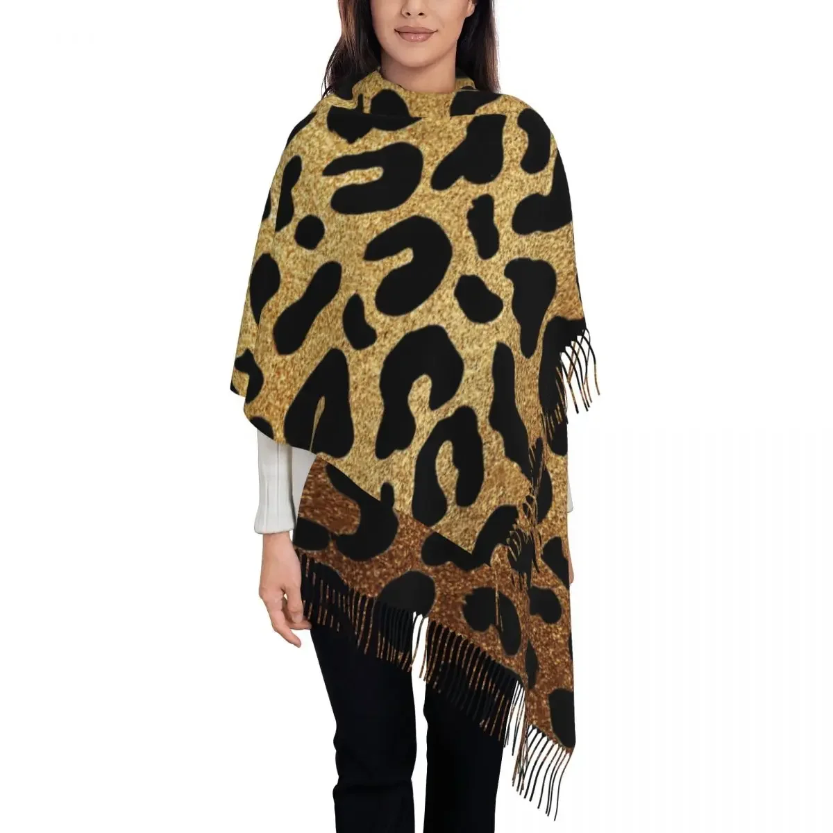 Women's Scarf with Tassel Glitter Leopard Large Winter Warm Shawl and Wrap Tiger King Gifts Pashmina Scarves