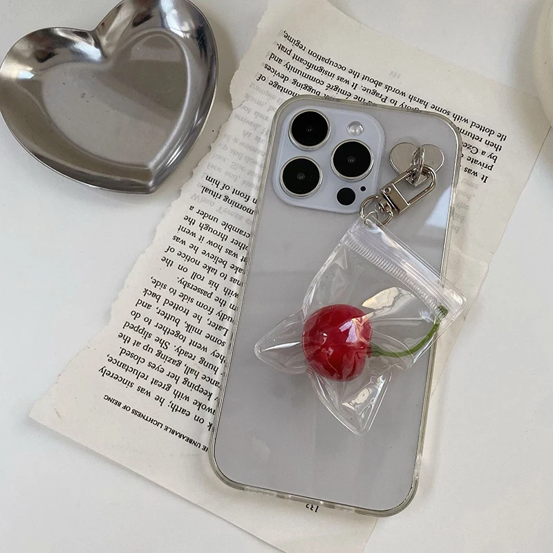 1PC Cherry DIY Accessories For Everyday Casual Practical Plastic Alloy Cherrys Phone Decoration Pendant In Clear Pouches