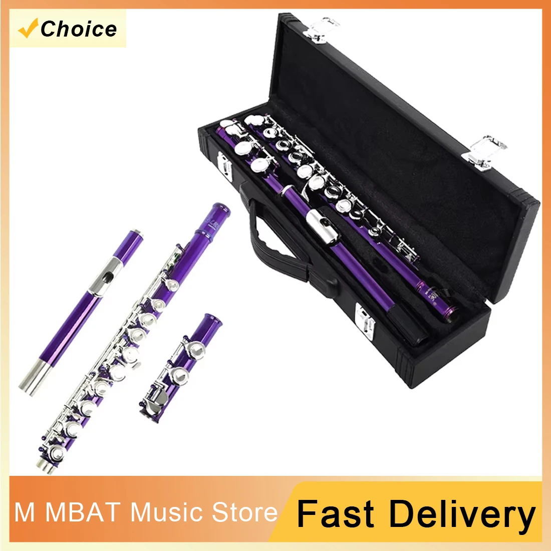 

Purple 16 Holes C Key Closed Open Flute Professional Concert Flute with Box Cleaning Cloth Stick Gloves Accessories